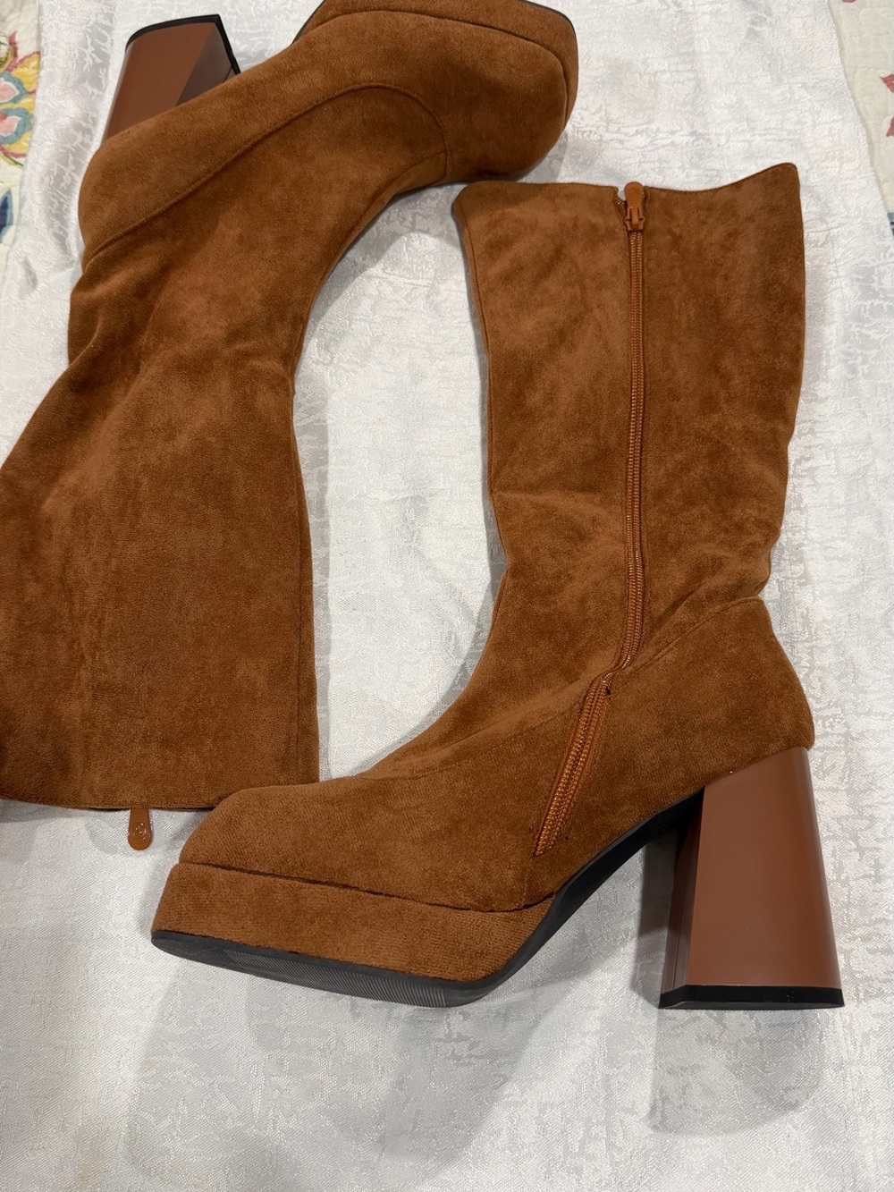 Platform Over-the-Knee Suede Boots in Chestnut Brown